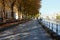 Promenade le long du quai Notre-Dame aÂ Tournai en Belgique en automne. Pont des trous en perspective